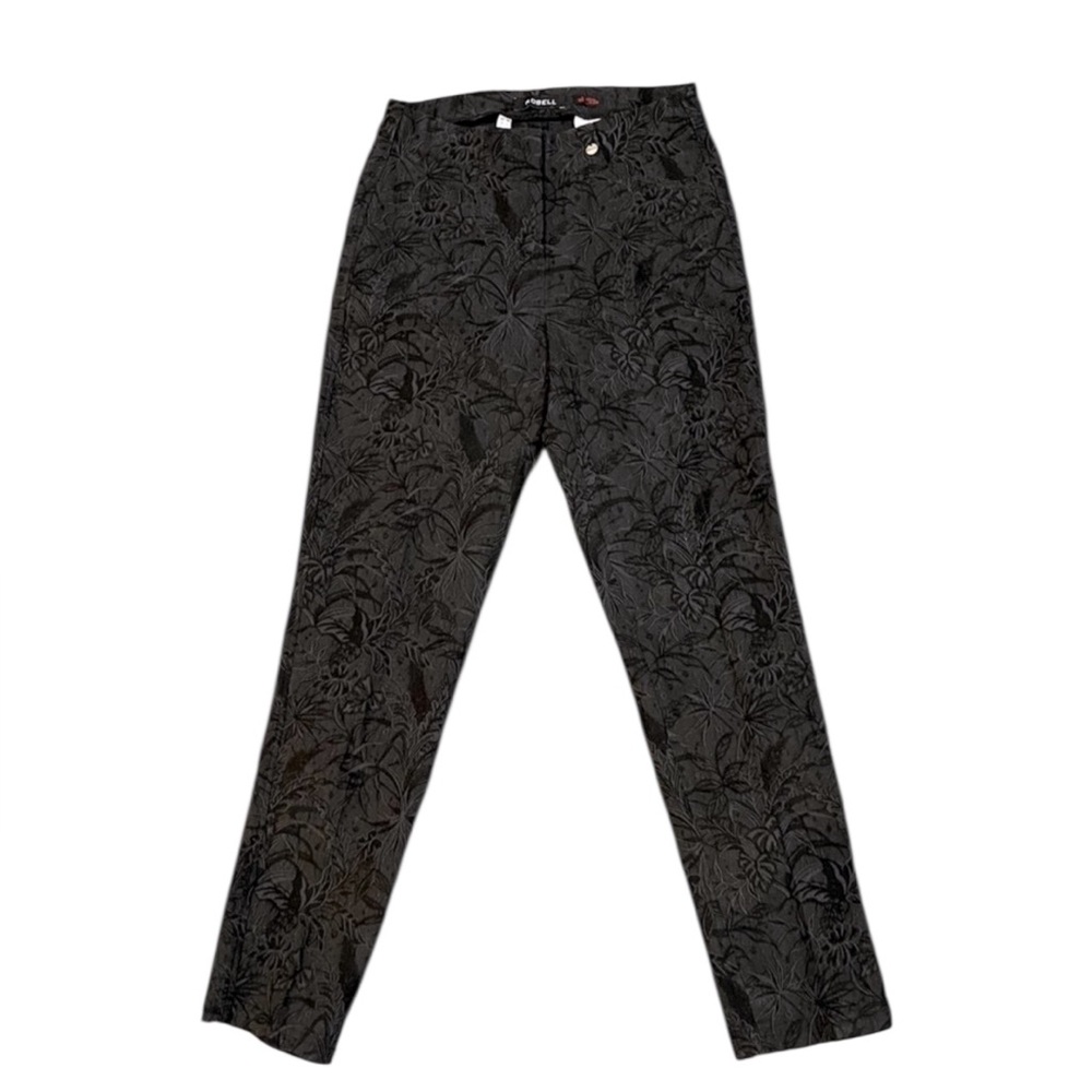Robell Bella09 Black Textured Floral Patterned Pants. Size 4.
